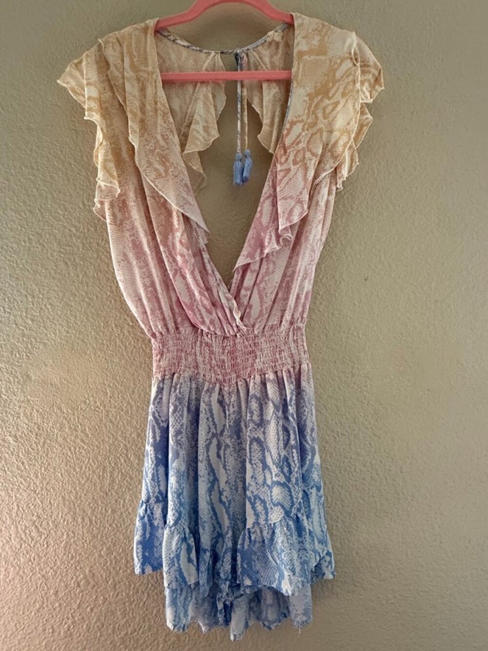 Super Gypsy Pastel Snake Print Ruffle Romper Size M